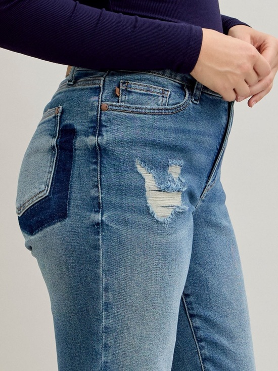 Judy Blue Denim - Judy Blue MR BF Patch & Repair Destroy Release Hem